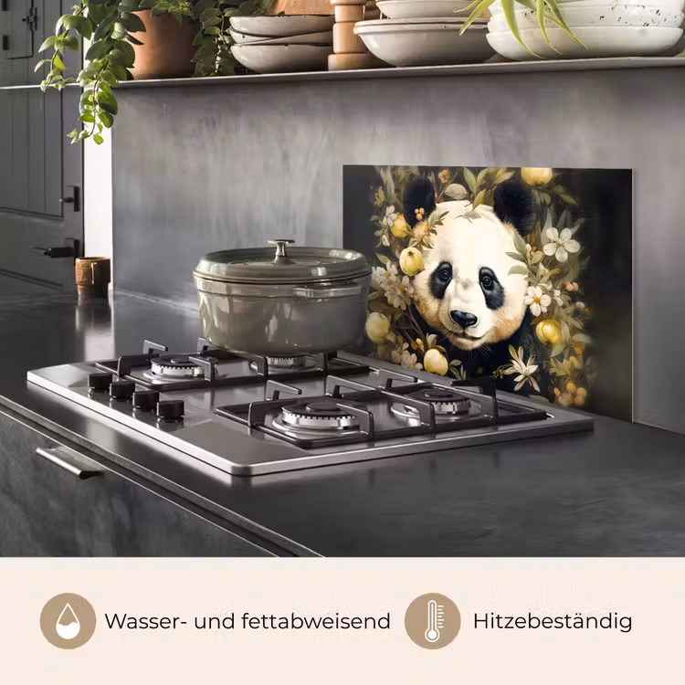 Panda - Pandabeer - Wilde dieren - Natuur - Bloemen keuken achterwand spatscherm klein -usp_DE