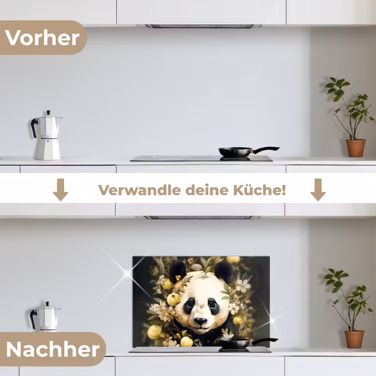 Panda - Pandabeer - Wilde dieren - Natuur - Bloemen keuken achterwand spatscherm klein -voor_na_DE