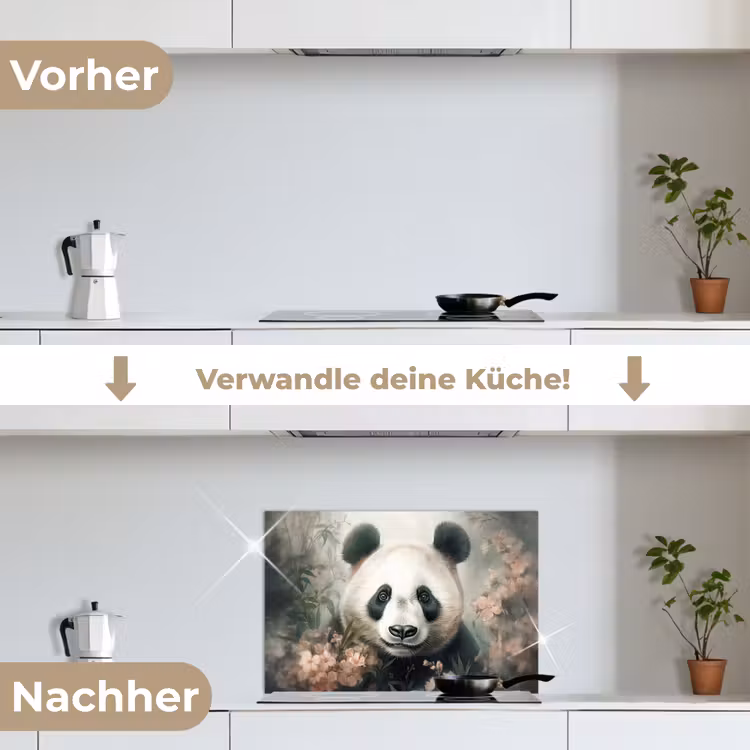 Panda - Dieren - Bloemen - Planten keuken achterwand spatscherm klein -voor_na_DE