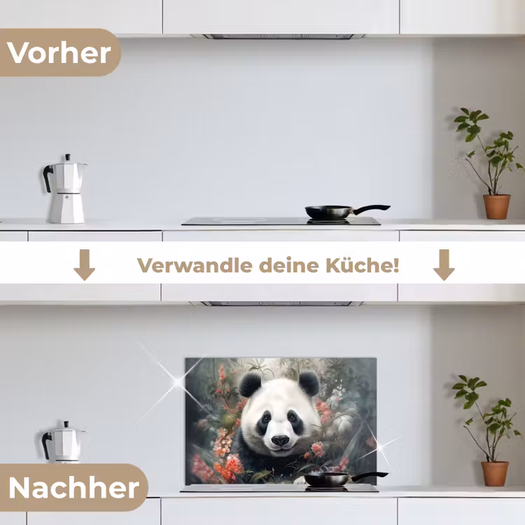 Panda - Wilde dieren - Bloemen - Natuur keuken achterwand spatscherm klein -voor_na_DE