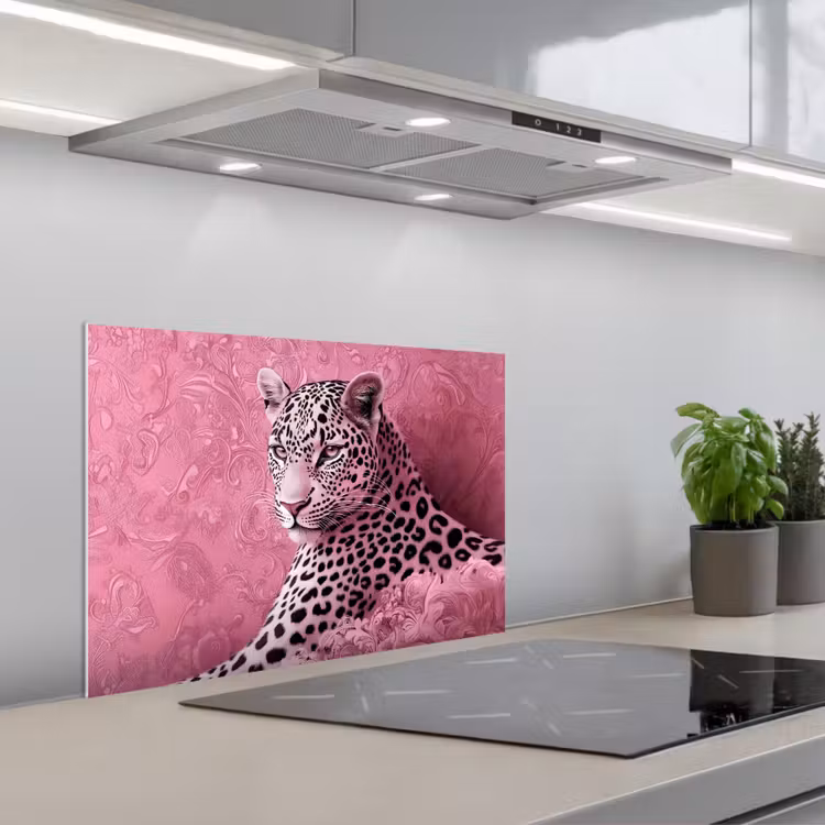 Panter - Luxe - Roze keuken achterwand spatscherm klein -3d_schuin