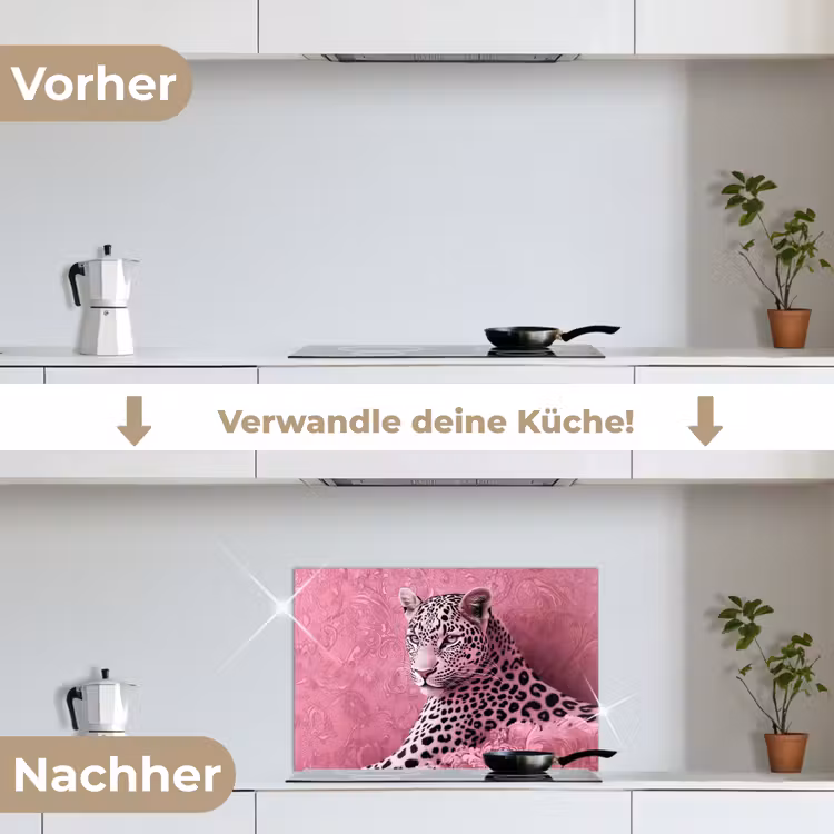 Panter - Luxe - Roze keuken achterwand spatscherm klein -voor_na_DE