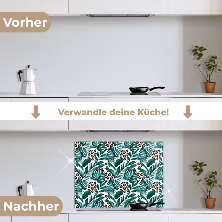 Panterprint - Bladeren - Jungle keuken achterwand spatscherm middel -voor_na_DE
