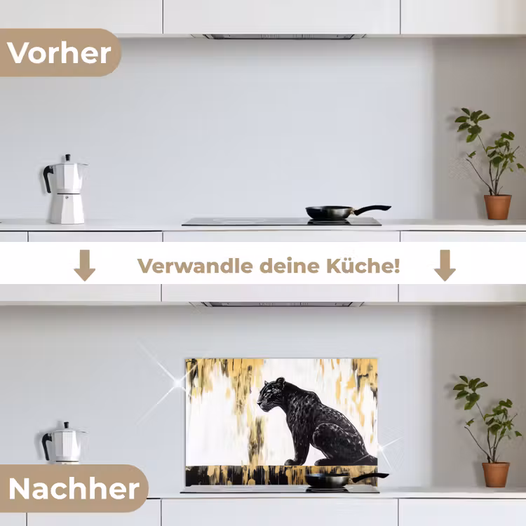 Panter - Zwart - Abstract - Goud keuken achterwand spatscherm klein -voor_na_DE
