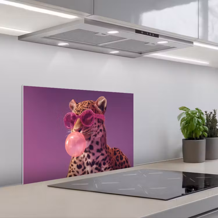 Panter - Zonnebril - Kauwgombel - Roze keuken achterwand spatscherm klein -3d_schuin