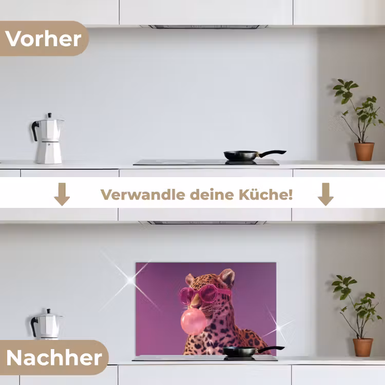 Panter - Zonnebril - Kauwgombel - Roze keuken achterwand spatscherm klein -voor_na_DE