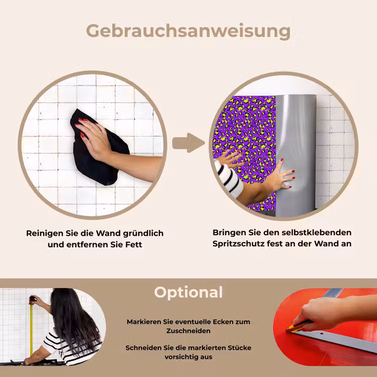 Panterprint - Paars - Groen - Neon keuken achterwand spatscherm klein 900 -gebruiksaanwijzing_DE