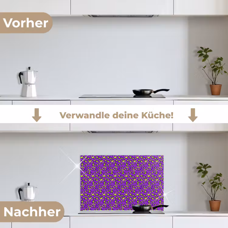 Panterprint - Paars - Groen - Neon keuken achterwand spatscherm klein 900 -voor_na_DE