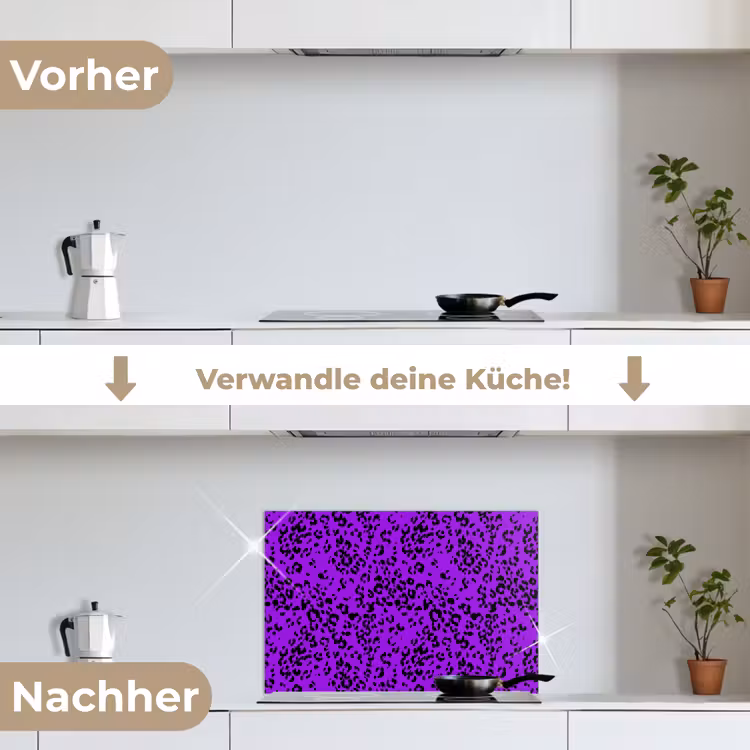 Panterprint - Paars - Patroon keuken achterwand spatscherm klein 900 -voor_na_DE