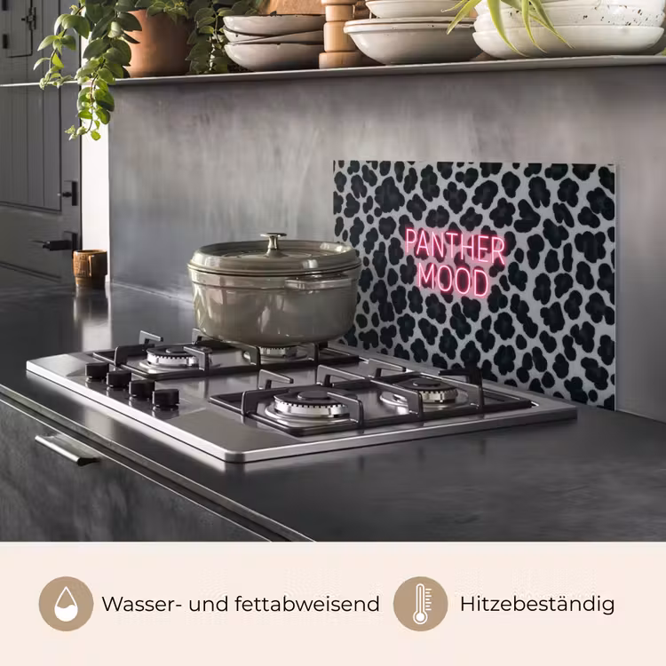 Panterprint - Zwart - Neonletters - Roze keuken achterwand spatscherm klein -usp_DE