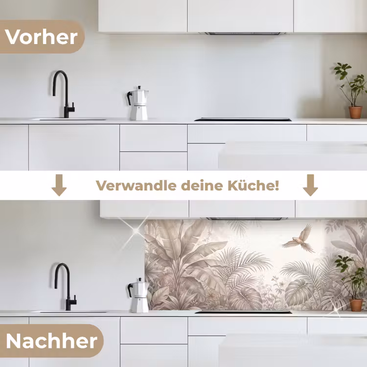 Papagaai - Jungle - Tropisch keuken achterwand 2 middel -voor-na_DE