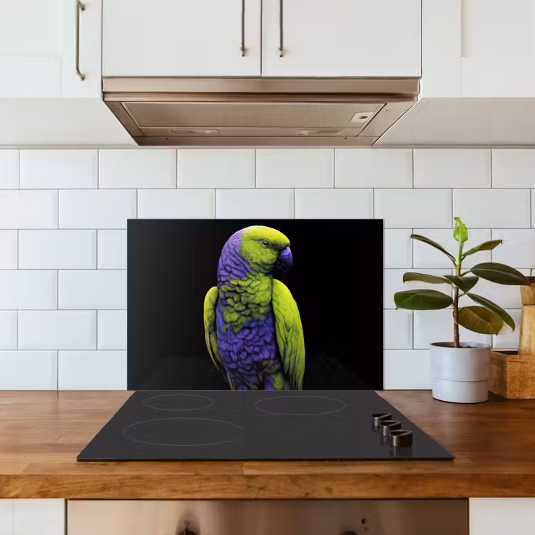 Papegaai - Veren - Opvallend - Groen keuken achterwand spatscherm klein -sfeer2