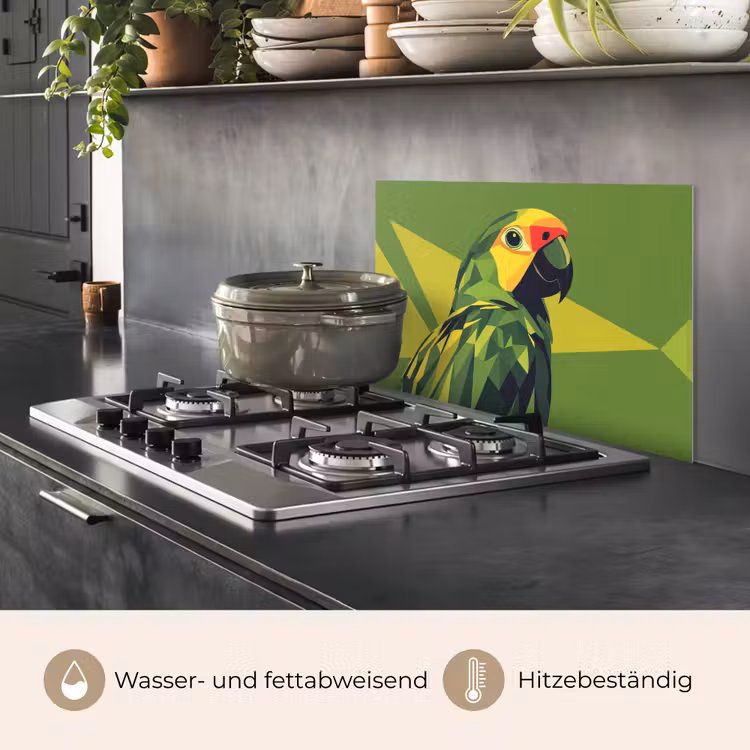 Papegaai - Groen - Snavel - Abstract keuken achterwand spatscherm klein -usp_DE
