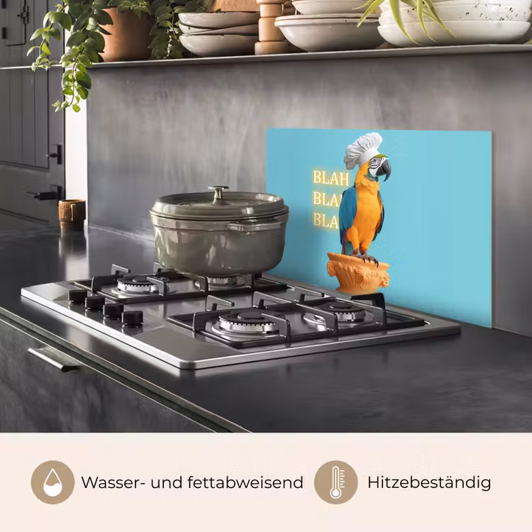 Papegaai - Koksmuts - Quote - Neon keuken achterwand spatscherm klein -usp_DE