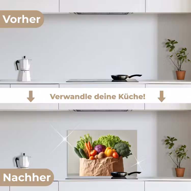 Papieren - Boodschappen - Groente - Kleurrijk keuken achterwand spatscherm klein -voor_na_DE
