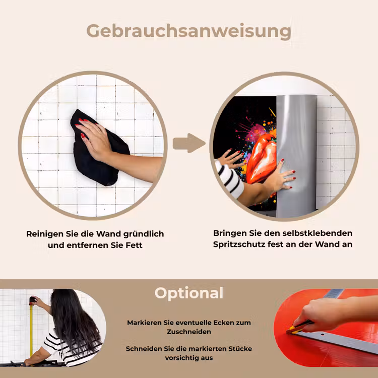 Paprika - Peer - Citroen - Graffiti - Verf - Abstract keuken achterwand spatscherm klein -gebruiksaanwijzing_DE