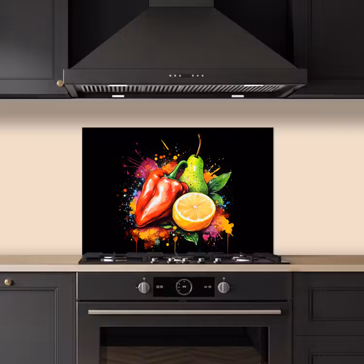 Paprika - Peer - Citroen - Graffiti - Verf - Abstract keuken achterwand spatscherm klein -sfeer1
