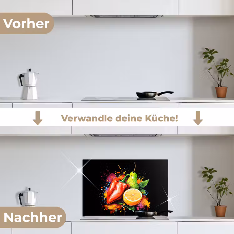 Paprika - Peer - Citroen - Graffiti - Verf - Abstract keuken achterwand spatscherm klein -voor_na_DE