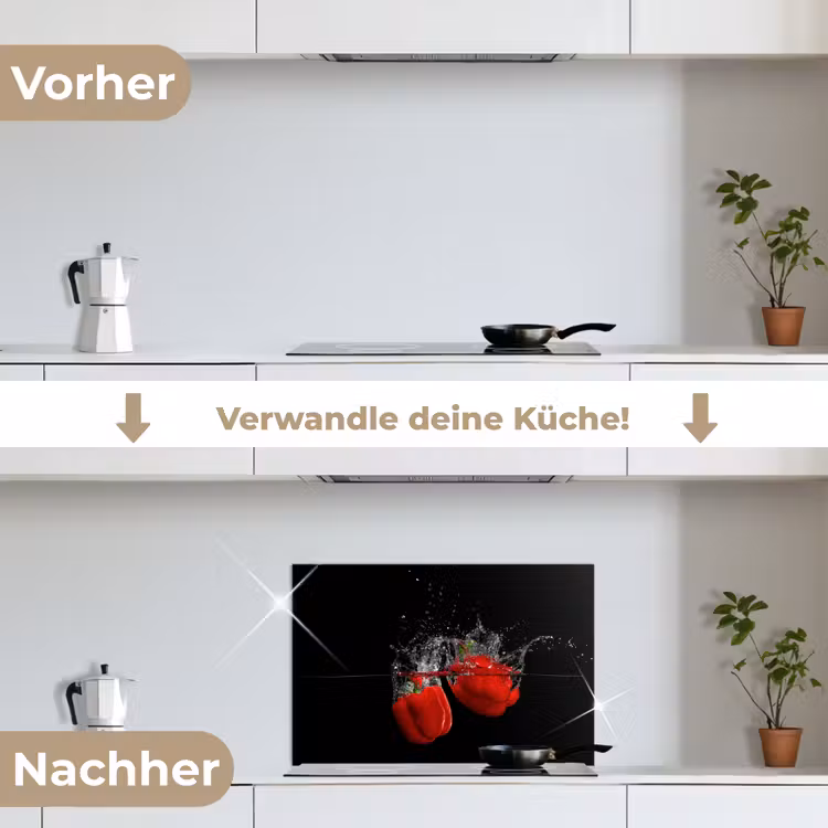 Paprika - Groente - Stilleven - Water - Rood keuken achterwand spatscherm klein -voor_na_DE