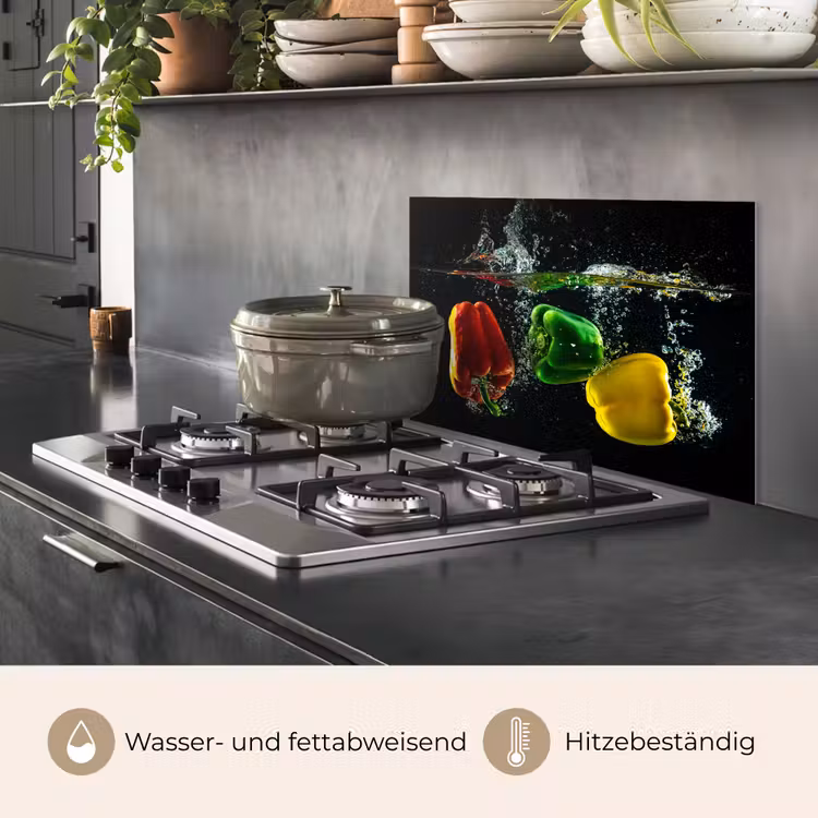 Paprika - Groente - Water - Zwart - Rood - Groen - Geel keuken achterwand spatscherm klein -usp_DE