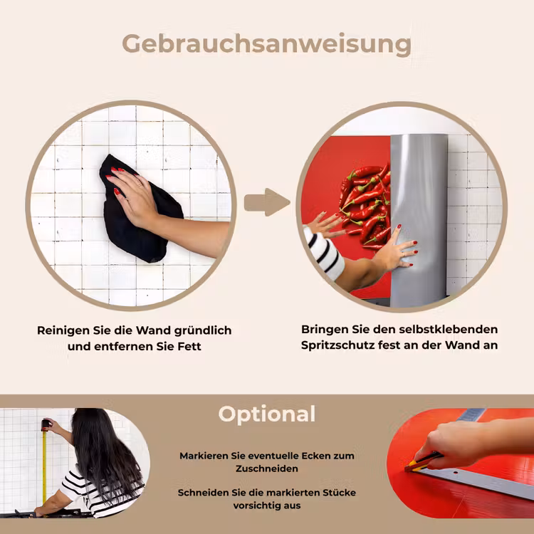Pepers - Rood - Hart keuken achterwand spatscherm klein -gebruiksaanwijzing_DE