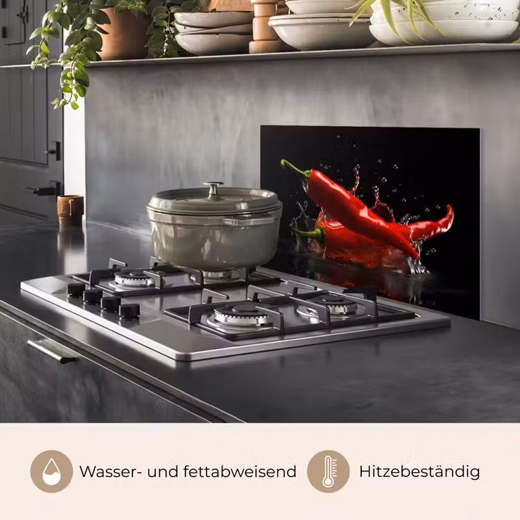 Peper - Rood - Zwart - Water - Groente keuken achterwand spatscherm klein -usp_DE