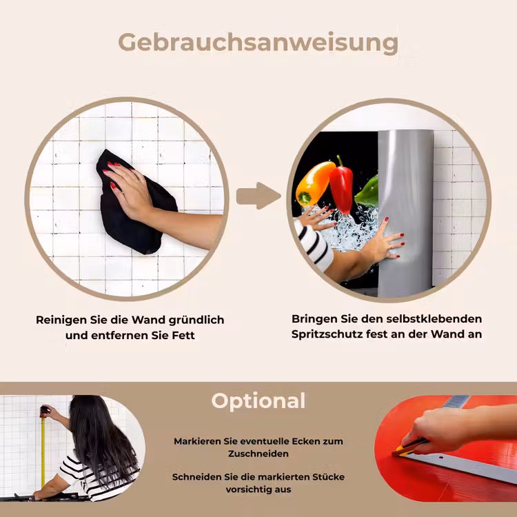 Pepers - Zwart - Groenten - Water - Blad keuken achterwand spatscherm klein -gebruiksaanwijzing_DE