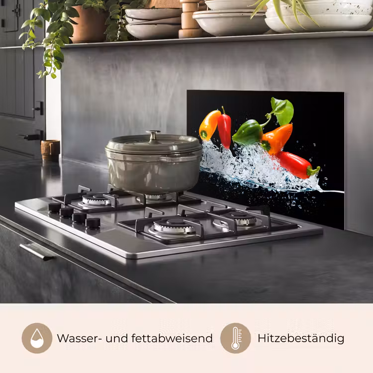 Pepers - Zwart - Groenten - Water - Blad keuken achterwand spatscherm klein -usp_DE