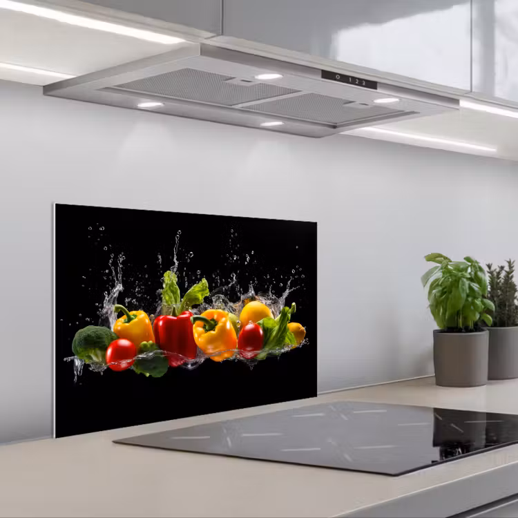 Paprika - Water - Groente - Zwart keuken achterwand spatscherm klein -3d_schuin