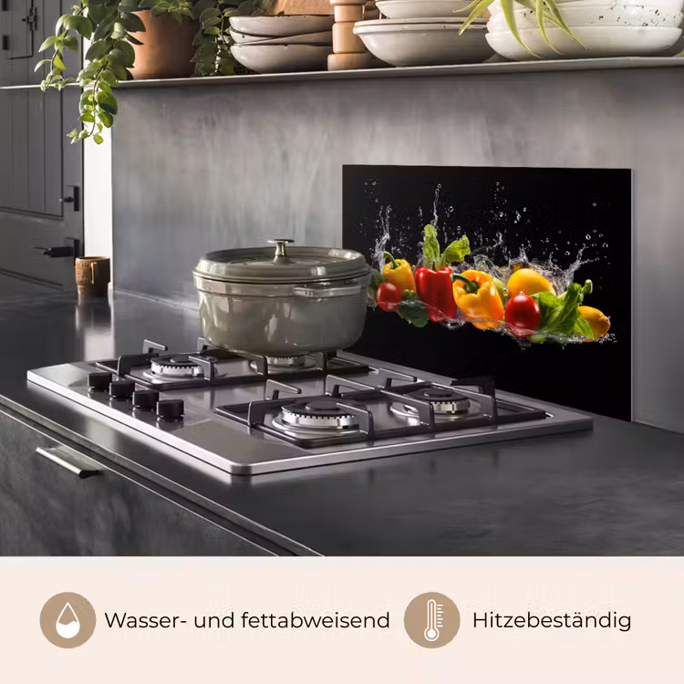 Paprika - Water - Groente - Zwart keuken achterwand spatscherm klein -usp_DE