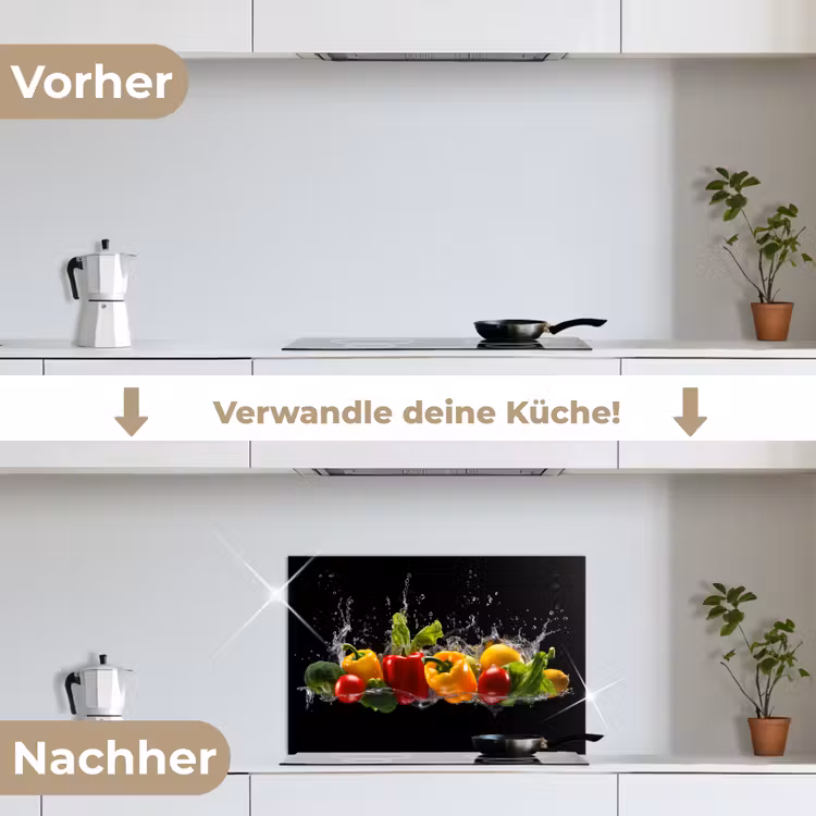 Paprika - Water - Groente - Zwart keuken achterwand spatscherm klein -voor_na_DE