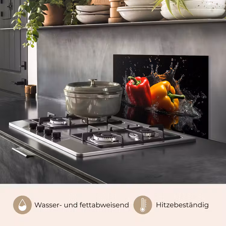 Paprika - Water - Zwart - Groente - Rood - Geel keuken achterwand spatscherm klein -usp_DE