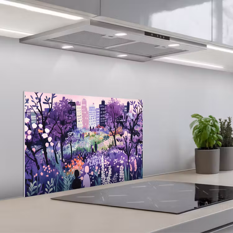 Park - Bomen - Bloemen - Gebouwen keuken achterwand spatscherm klein -3d_schuin