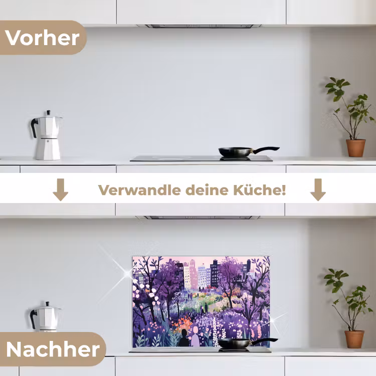 Park - Bomen - Bloemen - Gebouwen keuken achterwand spatscherm klein -voor_na_DE