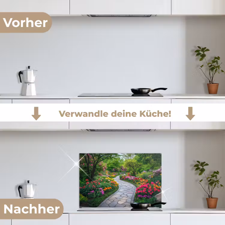 Park - Bloemen - Tuin keuken achterwand spatscherm klein -voor_na_DE