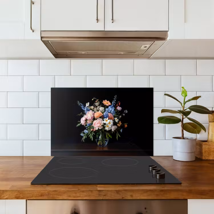 Pastel - Bloemen - Glazen - Vaas keuken achterwand spatscherm klein -sfeer2