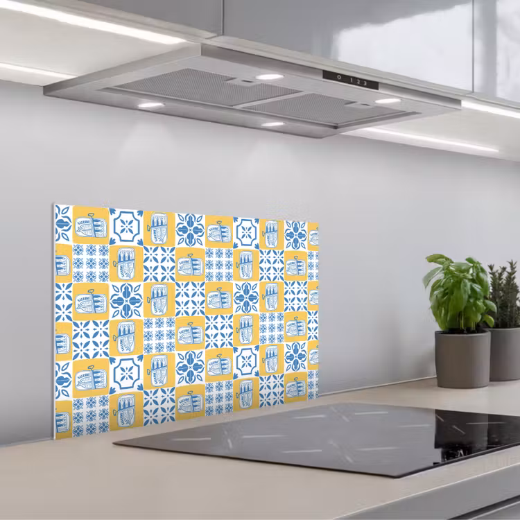 Zee - Geel - Blauw - Wit keuken achterwand spatscherm klein 900 -3d_schuin