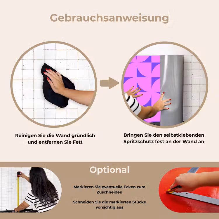 Kwadranten - Paars - Roze - Vierkanten keuken achterwand spatscherm klein 900 -gebruiksaanwijzing_DE