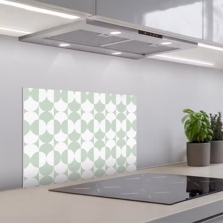 Wit - Groen - Cirkels keuken achterwand spatscherm klein 900 -3d_schuin