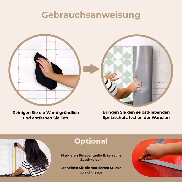 Wit - Groen - Cirkels keuken achterwand spatscherm klein 900 -gebruiksaanwijzing_DE