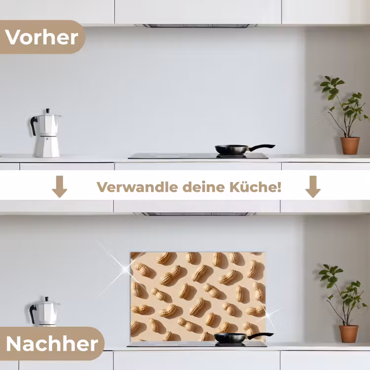 Pinda's - Patroon - Beige keuken achterwand spatscherm klein -voor_na_DE
