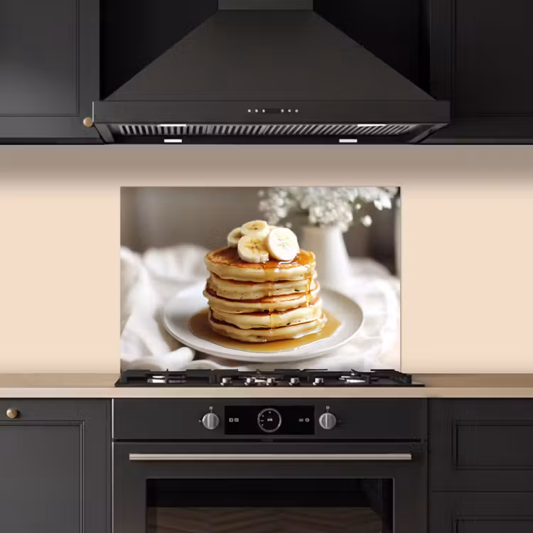 Pannenkoeken - Banaan - Siroop - Wit - Beige keuken achterwand spatscherm klein -sfeer1