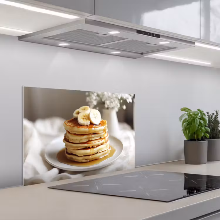 Pannenkoeken - Banaan - Siroop - Wit - Beige keuken achterwand spatscherm klein -3d_schuin