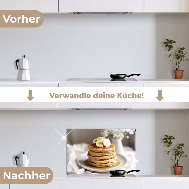 Pannenkoeken - Banaan - Siroop - Wit - Beige keuken achterwand spatscherm klein -voor_na_DE