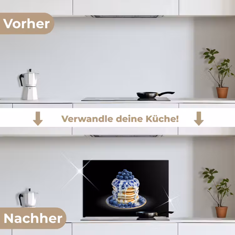 Pannenkoeken - Blauwe Bessen - Bord keuken achterwand spatscherm klein -voor_na_DE