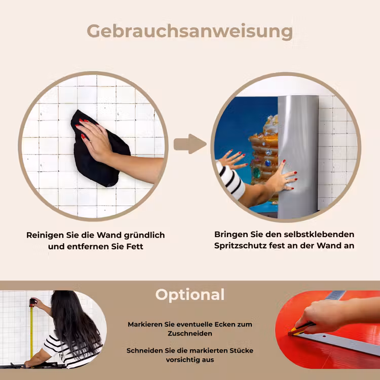 Pannenkoeken - Steentjes - Glitter - Slagroom keuken achterwand spatscherm klein -gebruiksaanwijzing_DE