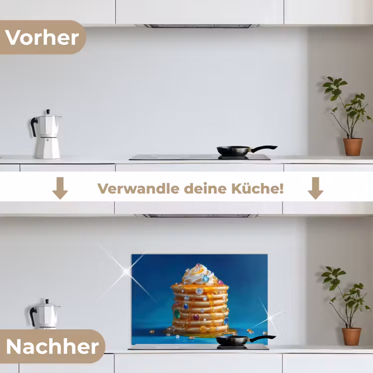 Pannenkoeken - Steentjes - Glitter - Slagroom keuken achterwand spatscherm klein -voor_na_DE