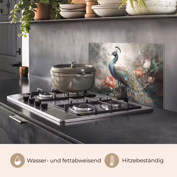 Pauw - Pauwenveren - Vogel - Jungle - Bloemen keuken achterwand spatscherm klein -usp_DE