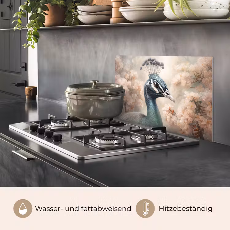 Pauw - Vogels - Bloemen - Boom - Botanisch keuken achterwand spatscherm klein -usp_DE