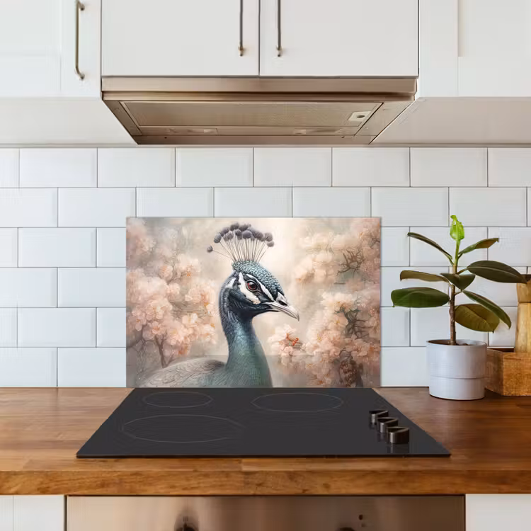 Pauw - Vogels - Bloemen - Boom - Botanisch keuken achterwand spatscherm klein -sfeer2
